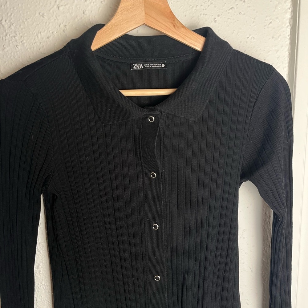 Zara Black Long Sleeve ribbed cardigan sweater
